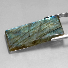 29.87캐럿 천연 멀티컬러 라브라도라이트, 바게트, 33.6×17.3 mm, 투명한
