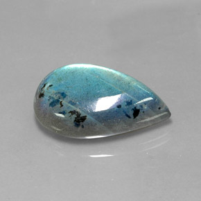28.52캐럿 천연 멀티컬러 라브라도라이트, 배 모양, 27.3×16.6 mm, 불투명체