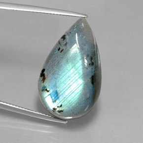 28.52캐럿 천연 멀티컬러 라브라도라이트, 배 모양, 27.3×16.6 mm, 불투명체
