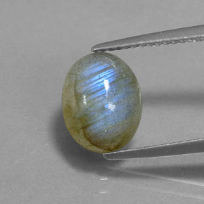 2.62캐럿 천연 멀티컬러 라브라도라이트, 타원형 컷, 10.4×8.2 mm, 투명한