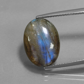 6.83캐럿 천연 멀티컬러 라브라도라이트, 타원형 컷, 15.9×11.7 mm, 투명한