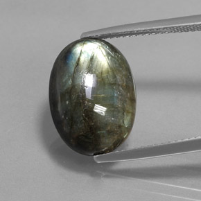 7.29캐럿 천연 멀티컬러 라브라도라이트, 타원형 컷, 15.5×11.5 mm, 불투명체