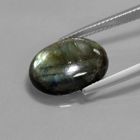 7.29캐럿 천연 멀티컬러 라브라도라이트, 타원형 컷, 15.5×11.5 mm, 불투명체