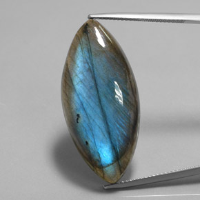 28.88캐럿 천연 멀티컬러 라브라도라이트, 마퀴즈, 34.7×16.1 mm, 투명한