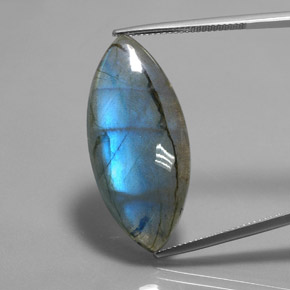 21.02캐럿 천연 멀티컬러 라브라도라이트, 투명한, 33.5×15.1 mm, 투명/반투명