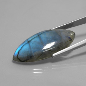 21.02캐럿 천연 멀티컬러 라브라도라이트, 투명한, 33.5×15.1 mm, 투명/반투명