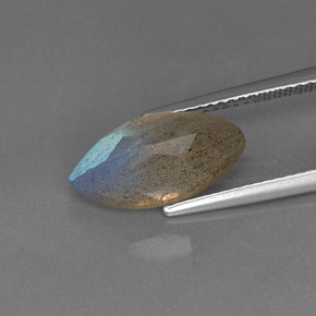 3.55캐럿 천연 그레이 블루 광택 라브라도라이트, 투명한, 14.3×7.3 mm, 투명/반투명