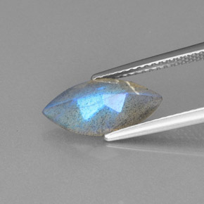 2.15캐럿 천연 그레이 블루 광택 라브라도라이트, 투명한, 13.6×6.9 mm, 투명/반투명