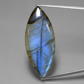36.89캐럿 천연 그레이 블루 광택 라브라도라이트, 마퀴즈, 42.1×17.7 mm, 투명한