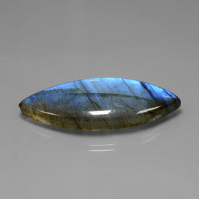 36.89캐럿 천연 그레이 블루 광택 라브라도라이트, 마퀴즈, 42.1×17.7 mm, 투명한