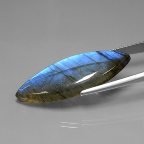 36.89캐럿 천연 그레이 블루 광택 라브라도라이트, 마퀴즈, 42.1×17.7 mm, 투명한
