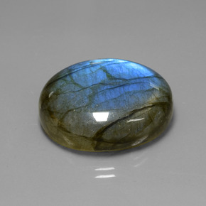 39.42캐럿 천연 그레이 블루 광택 라브라도라이트, 타원형 컷, 25.7×22 mm, 투명한