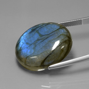 39.42캐럿 천연 그레이 블루 광택 라브라도라이트, 타원형 컷, 25.7×22 mm, 투명한