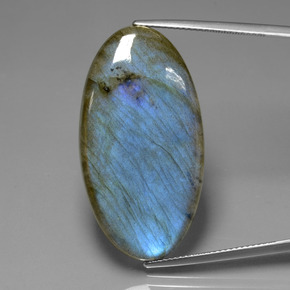 33.63캐럿 천연 그레이 블루 광택 라브라도라이트, 타원형 컷, 35.9×19.2 mm, 투명한