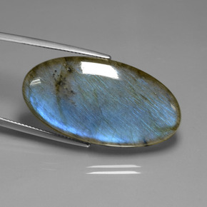 33.63캐럿 천연 그레이 블루 광택 라브라도라이트, 타원형 컷, 35.9×19.2 mm, 투명한