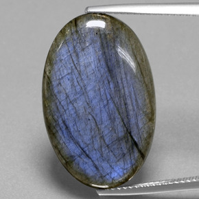 16.81캐럿 천연 그레이 블루 광택 라브라도라이트, 타원형 컷, 24.6×15.8 mm, 투명한