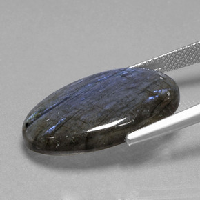 16.81캐럿 천연 그레이 블루 광택 라브라도라이트, 타원형 컷, 24.6×15.8 mm, 투명한