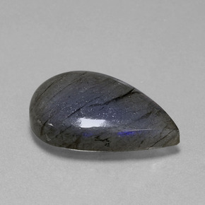 27.70캐럿 천연 그레이 블루 광택 라브라도라이트, 배 모양, 27.1×18.2 mm, 투명한