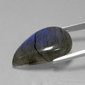 27.70캐럿 천연 그레이 블루 광택 라브라도라이트, 배 모양, 27.1×18.2 mm, 투명한