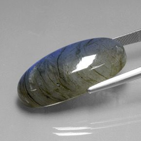 32.48캐럿 천연 그레이 블루 쉰 조회 장석, 타원형 컷, 투명한