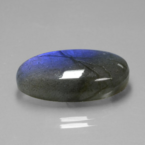 19.57캐럿 천연 그레이 블루 광택 라브라도라이트, 타원형 컷, 24.5×13.1 mm, 투명한