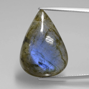 21.94캐럿 천연 그레이 블루 광택 라브라도라이트, 배 모양, 23.6×16.7 mm, 투명한