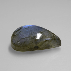 21.94캐럿 천연 그레이 블루 광택 라브라도라이트, 배 모양, 23.6×16.7 mm, 투명한