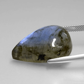 21.94캐럿 천연 그레이 블루 광택 라브라도라이트, 배 모양, 23.6×16.7 mm, 투명한