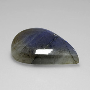 37.86캐럿 천연 그레이 블루 광택 라브라도라이트, 배 모양, 30.6×22.4 mm, 투명한