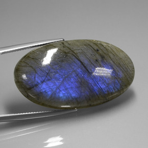 58.44캐럿 천연 그레이 블루 광택 라브라도라이트, 타원형 컷, 38.7×21.5 mm, 투명한