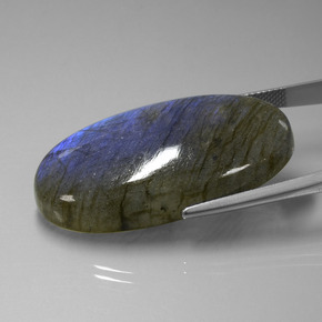 58.44캐럿 천연 그레이 블루 광택 라브라도라이트, 타원형 컷, 38.7×21.5 mm, 투명한