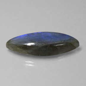 18.92캐럿 천연 그레이 블루 광택 라브라도라이트, 마퀴즈, 32.8×12.4 mm, 투명한