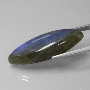 18.92캐럿 천연 그레이 블루 광택 라브라도라이트, 마퀴즈, 32.8×12.4 mm, 투명한