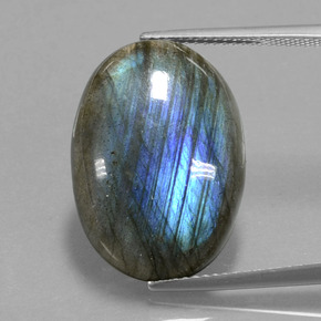 14.95캐럿 천연 그레이 블루 광택 라브라도라이트, 타원형 컷, 21.7×15.4 mm, 투명한