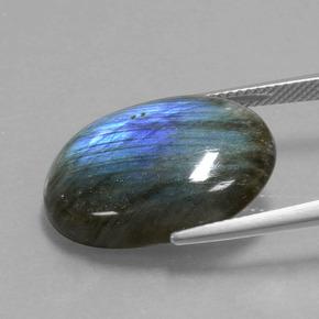14.95캐럿 천연 그레이 블루 광택 라브라도라이트, 타원형 컷, 21.7×15.4 mm, 투명한
