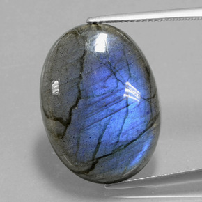 20.59캐럿 천연 그레이 블루 광택 라브라도라이트, 타원형 컷, 22.4×16.6 mm, 투명한