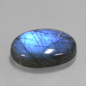 20.59캐럿 천연 그레이 블루 광택 라브라도라이트, 타원형 컷, 22.4×16.6 mm, 투명한