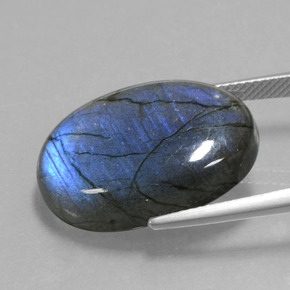 20.59캐럿 천연 그레이 블루 광택 라브라도라이트, 타원형 컷, 22.4×16.6 mm, 투명한