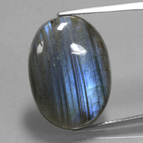 17.74캐럿 천연 그레이 블루 광택 라브라도라이트, 타원형 컷, 22×15.9 mm, 투명한