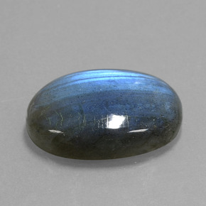 17.74캐럿 천연 그레이 블루 광택 라브라도라이트, 타원형 컷, 22×15.9 mm, 투명한