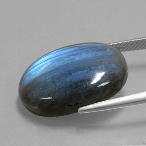 17.74캐럿 천연 그레이 블루 광택 라브라도라이트, 타원형 컷, 22×15.9 mm, 투명한