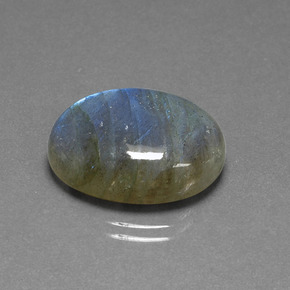 16.93캐럿 천연 그레이 블루 광택 라브라도라이트, 타원형 컷, 20.1×15.2 mm, 투명한