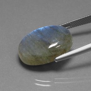 16.93캐럿 천연 그레이 블루 광택 라브라도라이트, 타원형 컷, 20.1×15.2 mm, 투명한