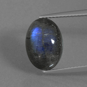 5.60캐럿 천연 그레이 블루 광택 라브라도라이트, 타원형 컷, 13×9.1 mm, 투명한