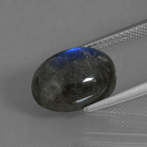 5.60캐럿 천연 그레이 블루 광택 라브라도라이트, 타원형 컷, 13×9.1 mm, 투명한