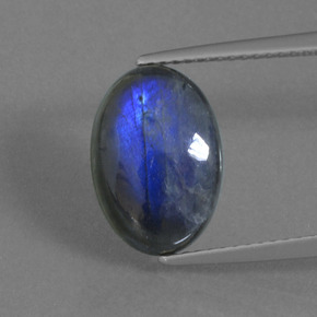 4.53캐럿 천연 그레이 블루 광택 라브라도라이트, 타원형 컷, 13.2×9.1 mm, 투명한