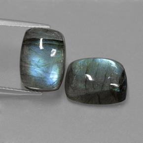 캐럿 천연 그레이 블루 광택 라브라도라이트 보석, 쿠션 컷, 14×10.2 mm, 투명한