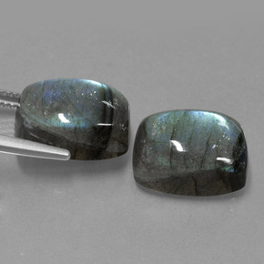캐럿 천연 그레이 블루 광택 라브라도라이트 보석, 쿠션 컷, 14×10.2 mm, 투명한