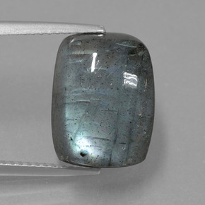 9.96캐럿 천연 그레이 블루 광택 라브라도라이트, 쿠션 컷, 14×10.2 mm, 투명한