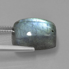 9.96캐럿 천연 그레이 블루 광택 라브라도라이트, 쿠션 컷, 14×10.2 mm, 투명한